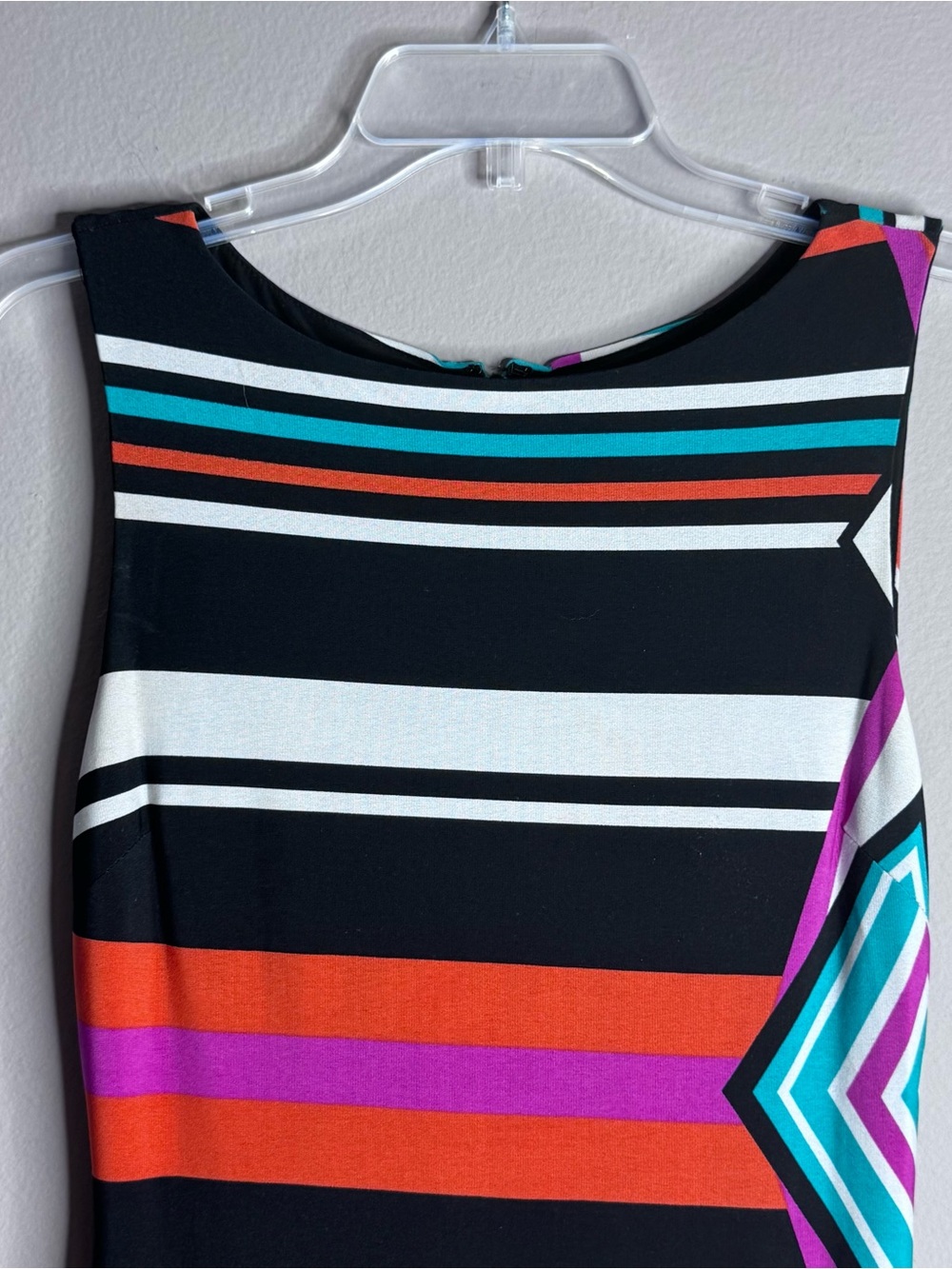 Caché Sleeveless Midi Sheath Geometric Asymmetrical Striped Pattern Dress Sz 4 - Picture 7 of 9